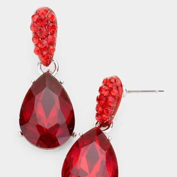 5/$25 Red Crystal Pierced Earring - Picture 2 of 7